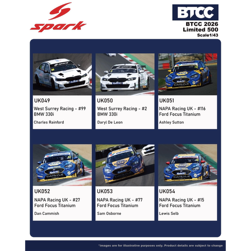 英国房车冠军赛 BTCC 福特/宝马/现代/奥迪 赛车模型-spark 1/43