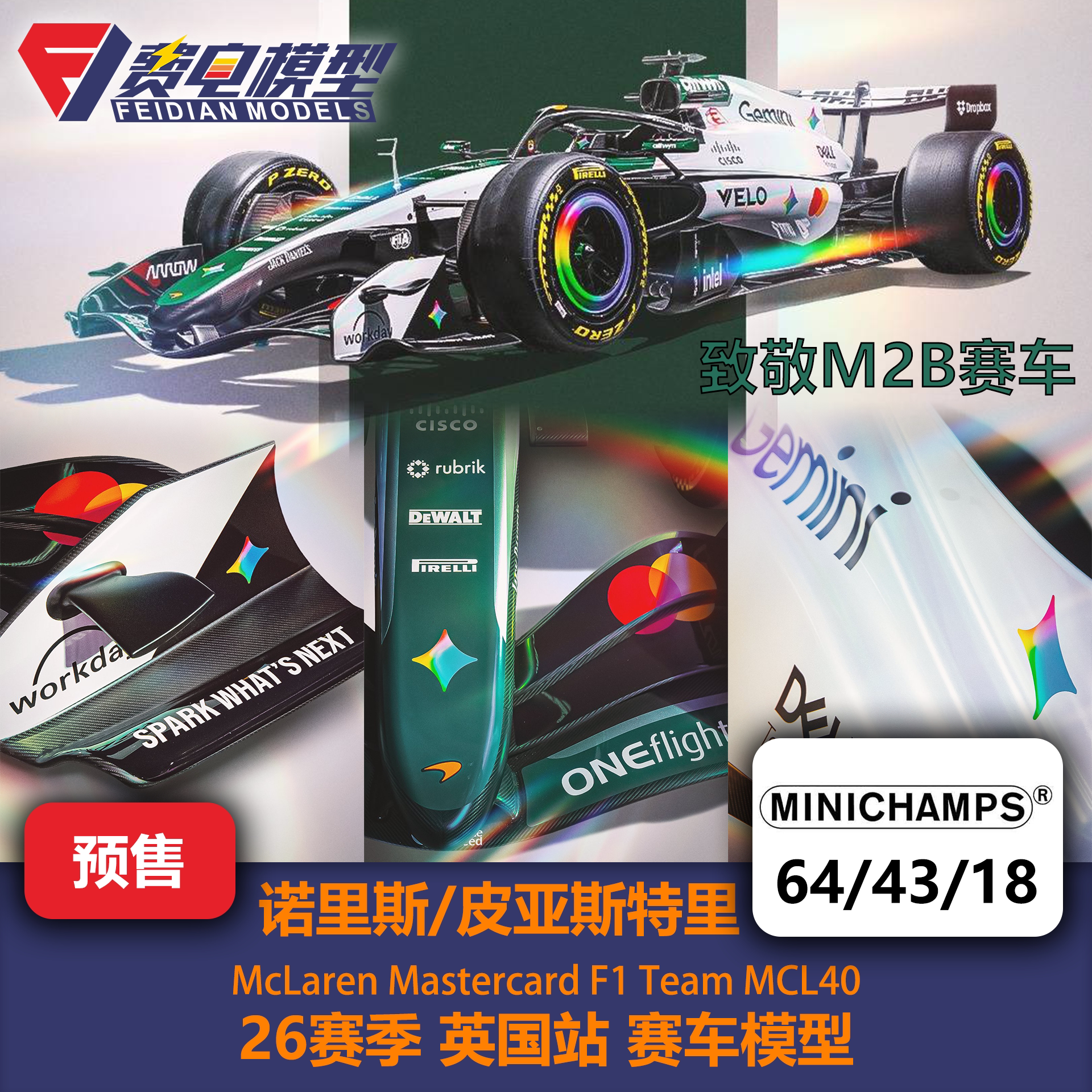 诺里斯/皮亚斯特里 迈凯伦MCL40英国 F1赛车模型 迷你切 64/43/18图片