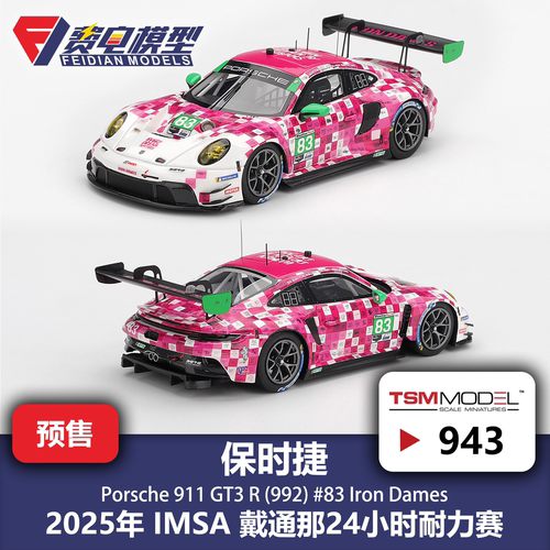TSM 43/18 #931 保时捷911GT3R 83 铁娘子 戴通那耐力赛 汽车模型
