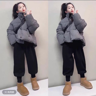 立领B类保暖女千鸟格棉袄/棉服