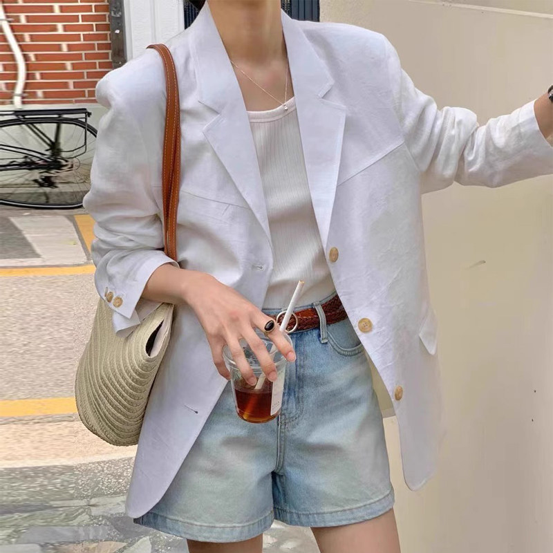 亚麻西装外套女2025春夏新款时尚休闲设计感薄款棉麻小西服上衣潮