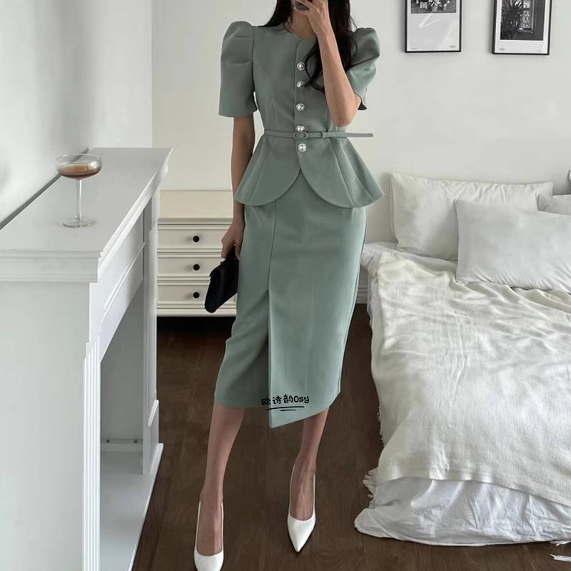 2025年夏季新款韩版显瘦时尚短袖西装上衣外套半身裙套装两件套女