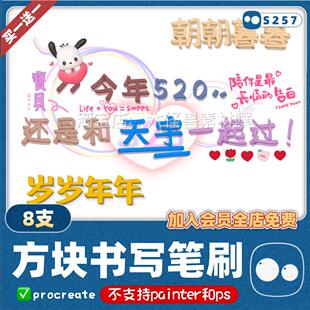 3D立体/procreate扁方块立体笔刷阴影抖网红同款手写名可商用