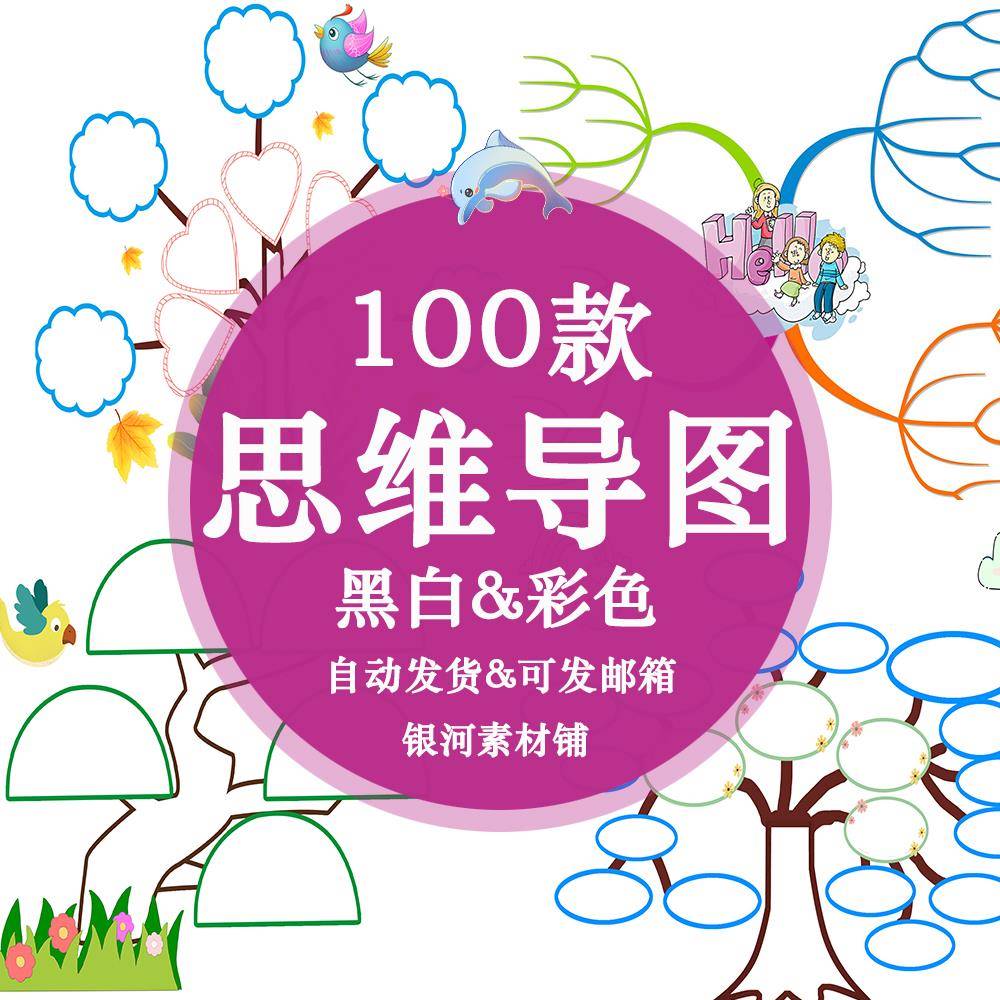 思维导图高清电子模板彩色黑白可打印手抄小报