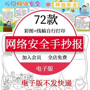 网络安全手抄报模板小学生初中校园文明绿色上网小报知识宣传素材