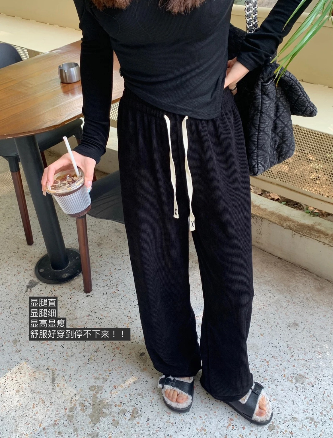【加绒】冬日洋气百搭ins灯芯绒竖纹显瘦系带百搭外穿休闲阔脚裤M