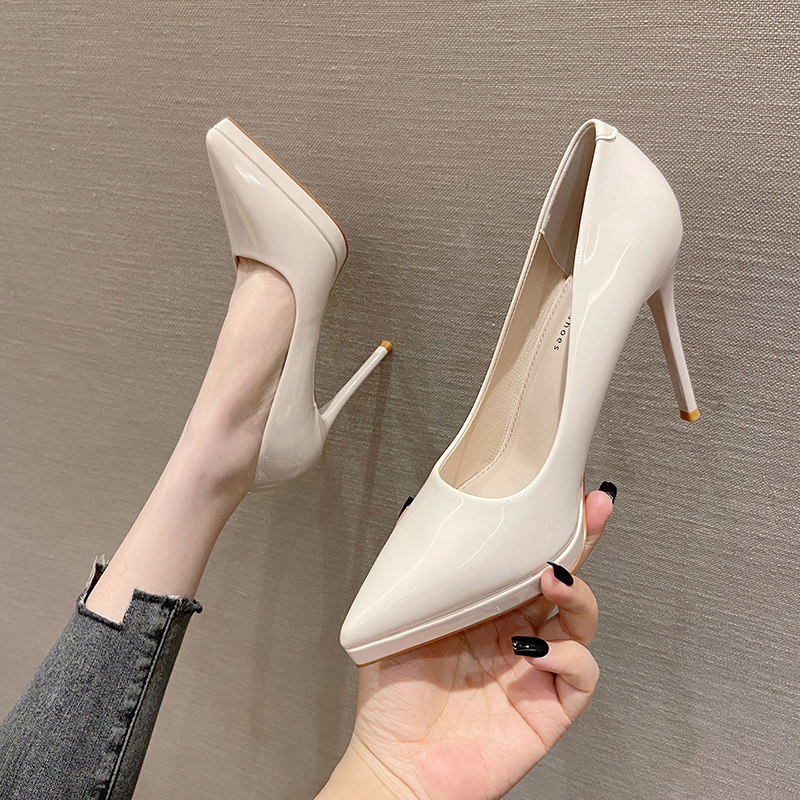 软皮防水台高跟鞋不累脚女细跟2025年春秋季新款气质旗袍尖头单鞋