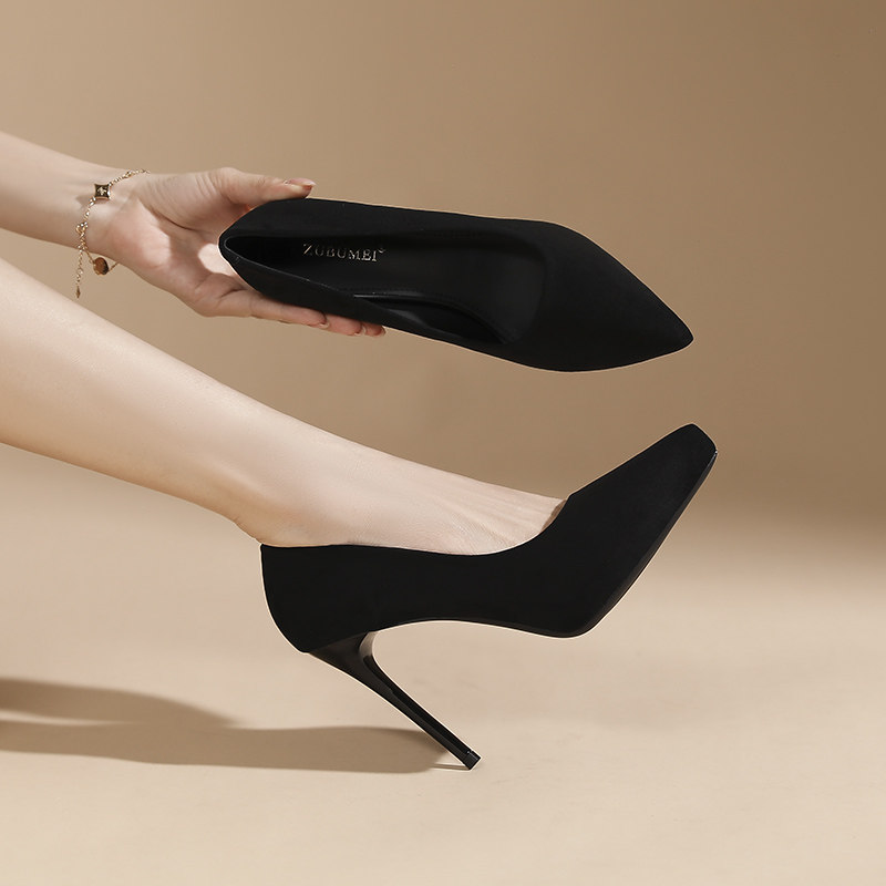 不累脚防水台舒适职业黑色高跟鞋女细跟气质百搭尖头单鞋工作鞋女