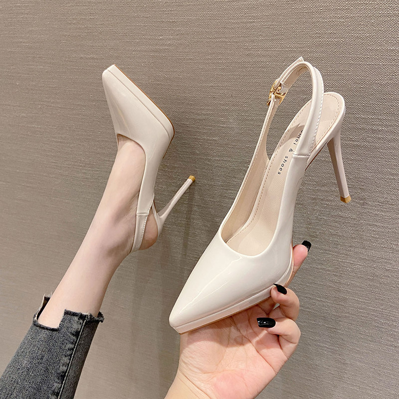 2026春季新款尖头高跟凉鞋性感百搭12cm细跟防水台后空后绊带单鞋
