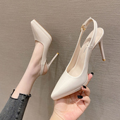 2026春季 性感百搭12cm细跟防水台后空后绊带单鞋 新款 尖头高跟凉鞋