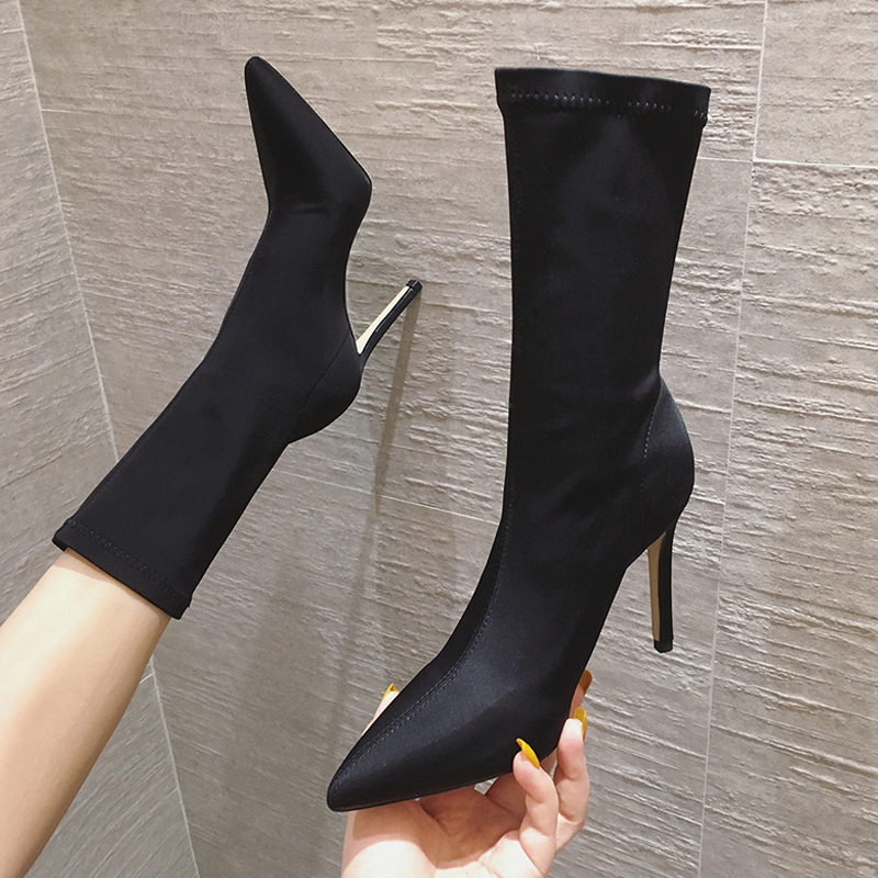 尖头短靴2025春秋细跟网红