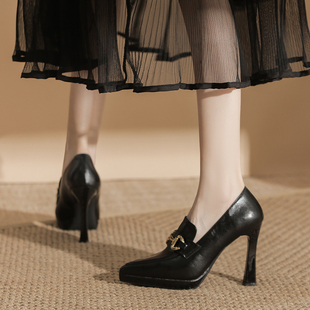 黑色单鞋女2026春季新款小皮鞋气质厚底鞋子尖头细跟防水台高跟鞋