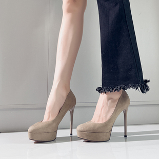 恨天高超高跟鞋女2026年春秋季新款t台走秀性感夜店细跟绒面单鞋