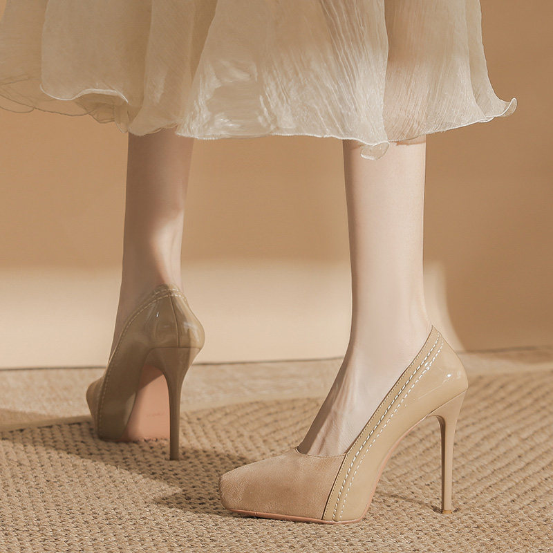 裸色浅口高跟鞋女细跟2026春新款防水台不累脚单鞋气质尖头职业鞋