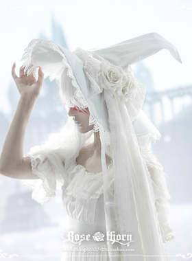 纯白色版 *暗夜玫瑰 * Lolita蕾丝长飘带魔女帽 万圣节优雅女巫帽