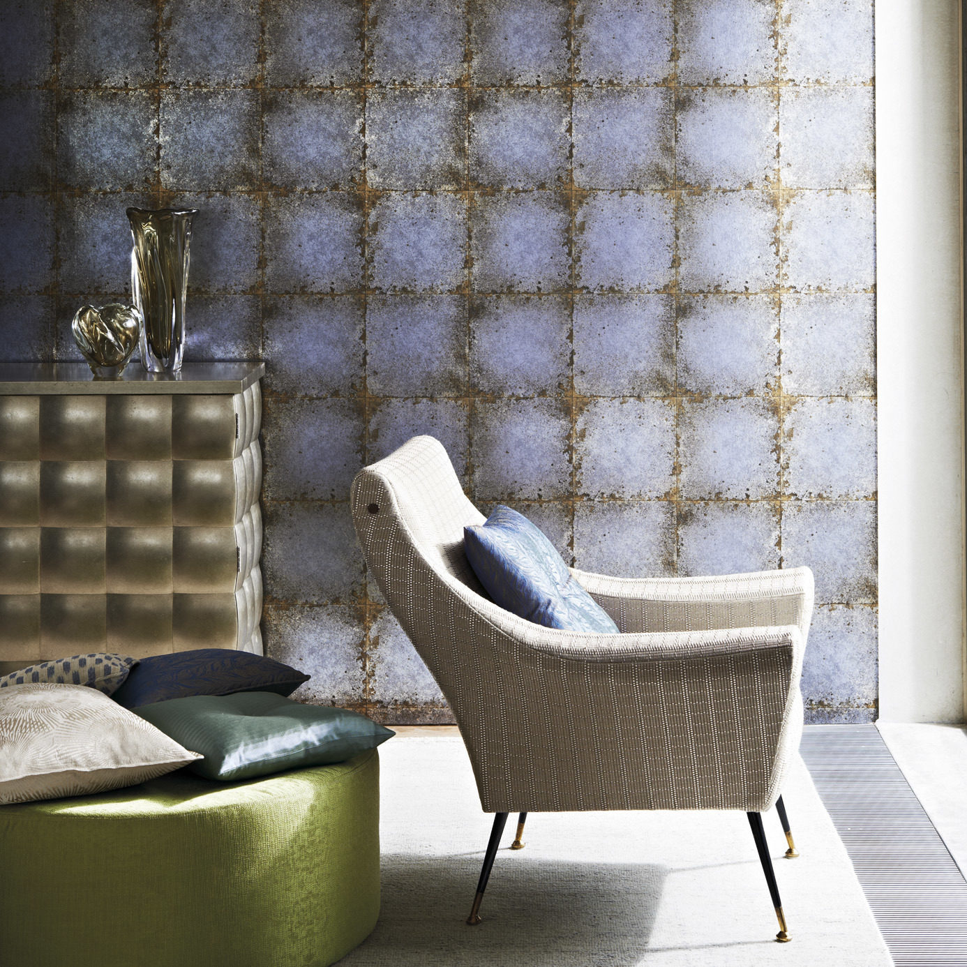 英国原装进口Zoffany壁纸现代简约轻奢客厅卧室方形瓷砖裂纹背景