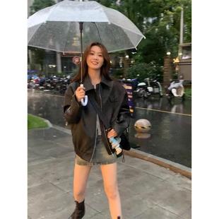 美式复古棕色皮衣外套女2026秋季新款小个子高级感pu皮机车夹克女