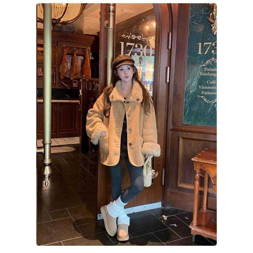 环保皮草两面穿皮毛一体羊羔毛机车服秋冬宽松加厚麂皮毛毛外套女,女装/女士精品,短外套,淘宝优惠券,粉丝福利购,淘宝优惠卷