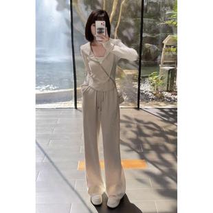 大码春秋季时尚洋气高级感显瘦两件套女连帽卫衣休闲运动套装胖mm