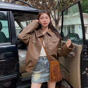 美式复古棕色皮衣外套女2026秋季新款小个子高级感pu皮机车夹克女
