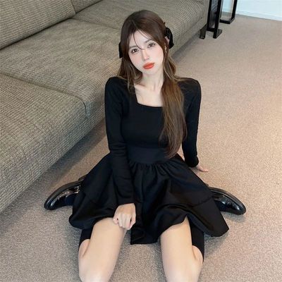 法式长袖连衣裙女春秋季高级感气质公主蓬蓬裙收腰显瘦小个子短裙