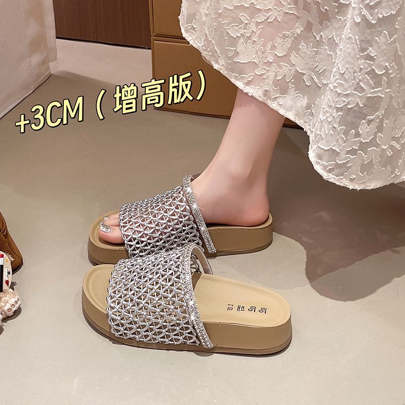 夏季休闲女厚底坡跟居家室内凉拖韩版女士时尚外穿松糕底沙滩拖鞋