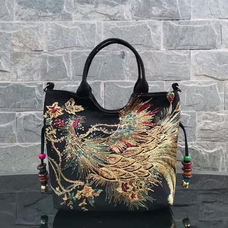 民族风刺绣花帆布休闲包包复古时尚百搭潮简约手提单肩斜挎女士包
