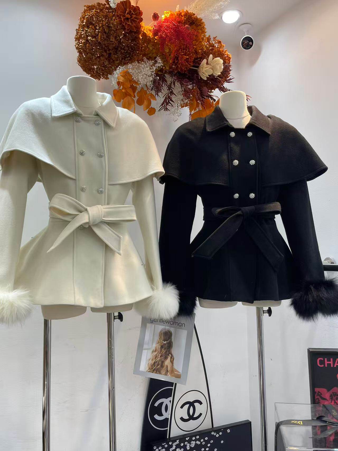 十三行2025冬气质千金别致斗篷拼接毛毛袖加羽绒系带收腰毛呢外套,女装/女士精品,毛呢外套,淘宝优惠券,粉丝福利购,淘宝优惠卷