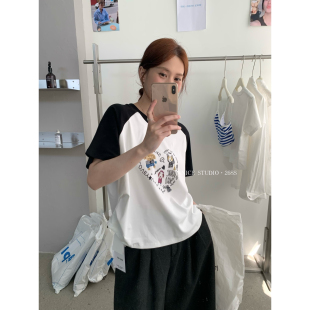 短袖 2026夏上新卡通小狗印花插肩袖 T恤女1222 STUDIO 奶思家NICE