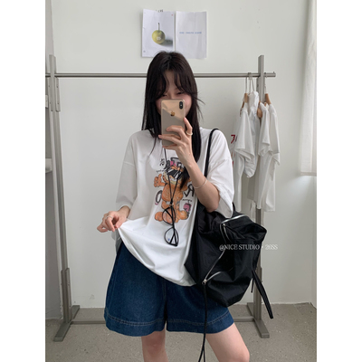 奶思家NICE STUDIO-夏上新韩版休闲加菲猫印花宽松短袖T恤女L8871