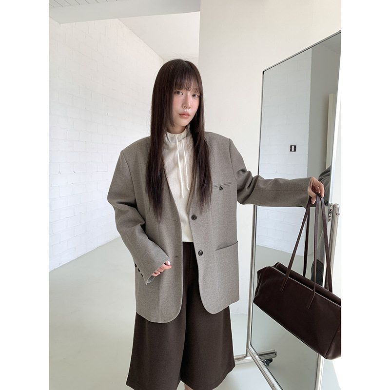 MMCDITION毛呢西装外套女秋冬领