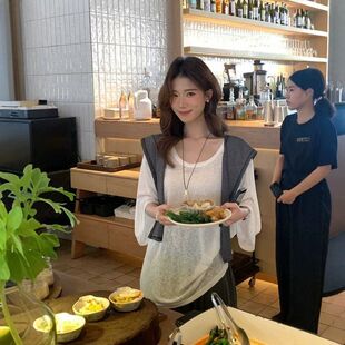 苏珊SUSAN 韩系慵懒百搭短袖T恤+半身裙两件套套装(配披肩)5587S