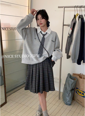 奶思家NICE STUDIO-学院刺绣卫衣(配领带)08705