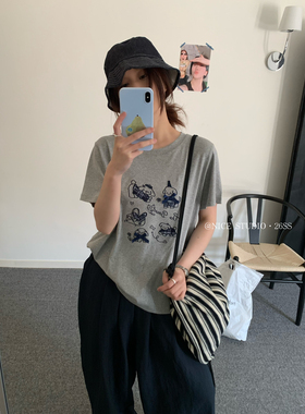 奶思家NICE STUDIO-2026夏上新韩系韩版刺绣蝴蝶结小狗T恤w63806