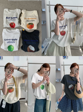 奶思家NICE STUDIO-2026夏上新韩系圆领清爽水果印花短袖T恤1212