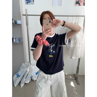 韩系休闲撞色米奇印花短袖 2026夏季 T恤女1215 STUDIO 奶思家NICE
