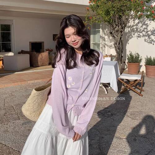 SUSAN 韩系穿搭花朵刺绣针织开衫女2026夏季新款薄款甜美2913S