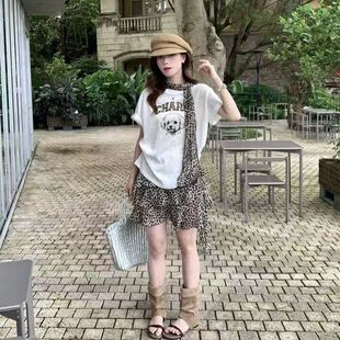 苏珊SUSAN 2026夏季新款短袖T恤+豹纹半身裙+飘带三件套女SI630