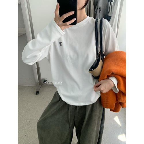 奶思家NICE STUDIO-百搭极简hellokitty刺绣正肩长袖T恤L3022-10