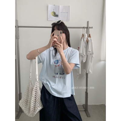 奶思家NICE STUDIO-2026夏上新简约手绘大象印花短袖T恤w63828