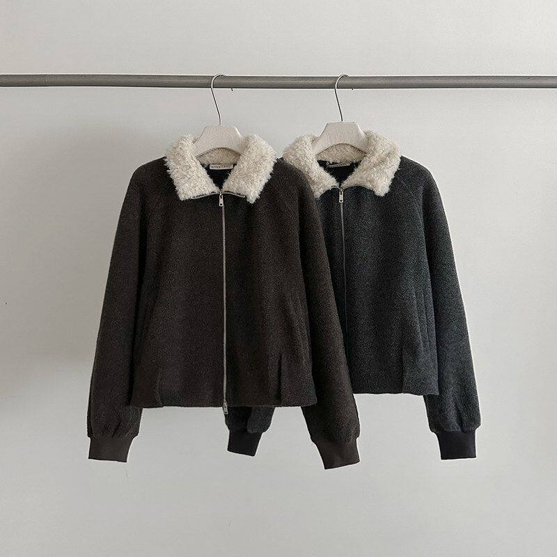 EVERTRUE羊毛毛领简约外套女2025