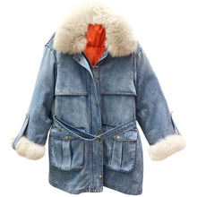 羽绒服女牛仔可拆卸内胆2019冬皮草1