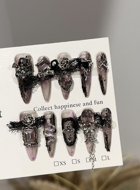 暗黑系紫色美甲片法式显白爆闪氛围感甜酷气质小众可拆卸辣妹高级