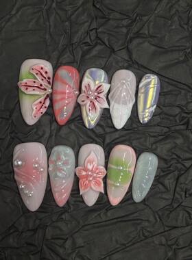 欧美个性雕花穿戴甲甜酷少女心