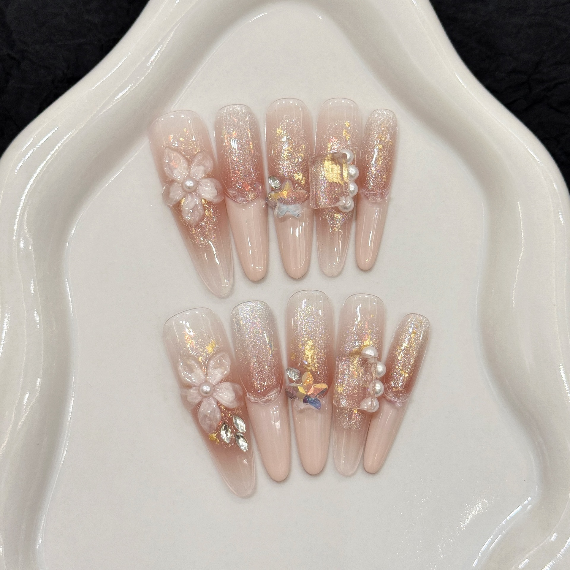 纯手工穿戴甲蝴蝶结美甲贴片