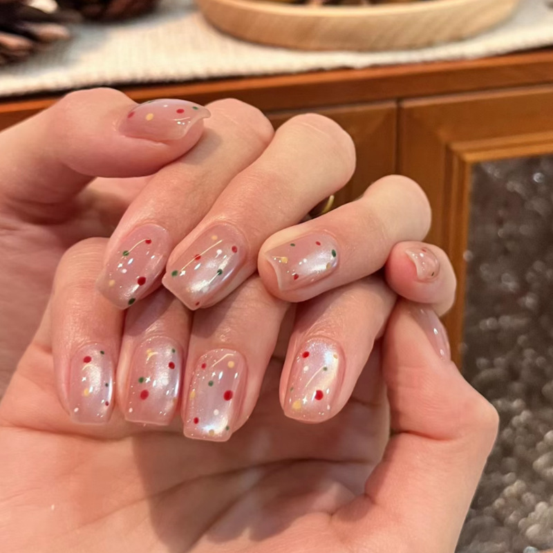 彩色波点猫眼冰透简约穿戴甲