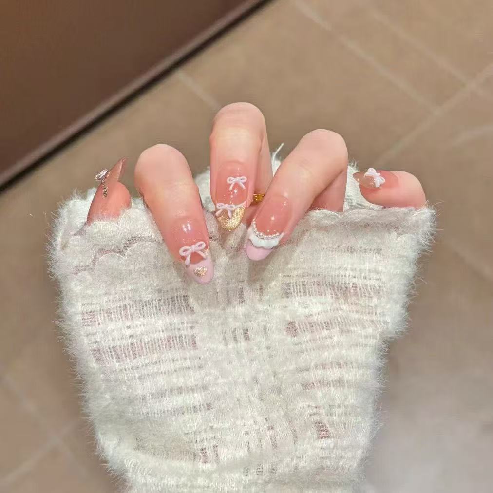 法式甜美裙摆纯手工穿戴甲显白甲