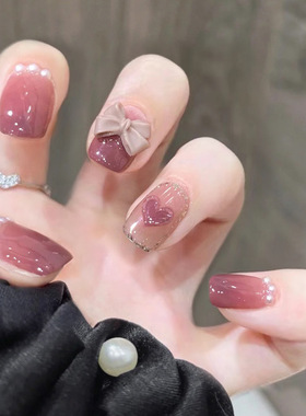 紫色穿戴甲可爱甜心蝴蝶结爱心高级感小众显白美甲成品穿戴式平价