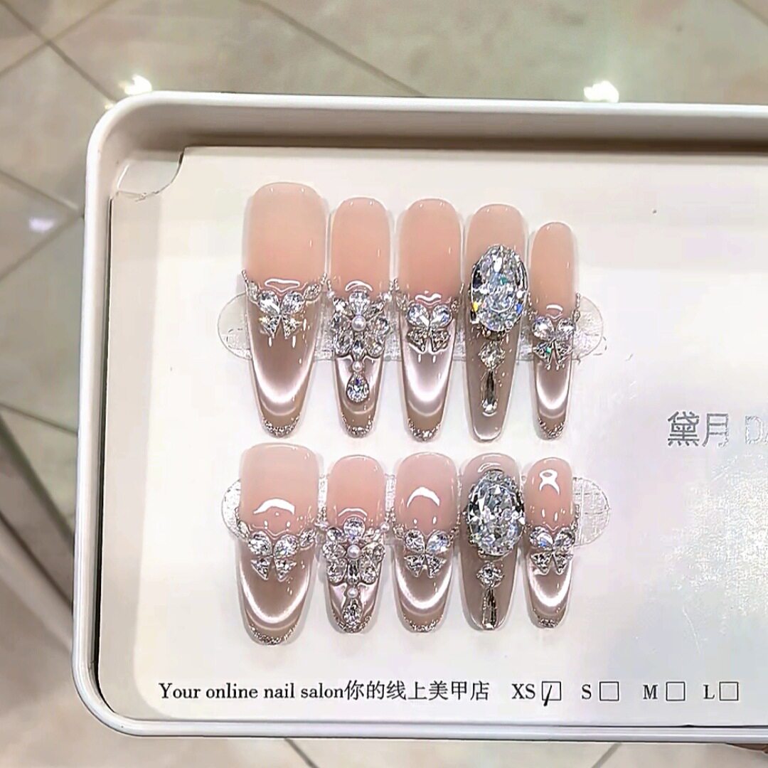 银蝶晶冕渐变魔镜粉手工穿戴甲
