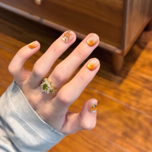 柿柿如意渐变晕染立体浮雕水果装 简约显白可拆卸穿戴甲贴片 饰短款